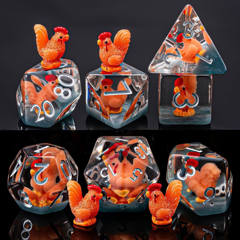 weyano DND Resin Chick Dice Set, D&D Polyhedral Dice for Dungeons and Dragons RPG, MTG Role Playing Games D and D Dice 7pc D20 D12 D10 D8 D6 D4 for Ages 15 and Up - Image 2
